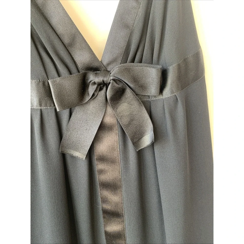 CHANEL BLACK SHEER SILK  SATIN BOW COCKTAIL DRESS 38